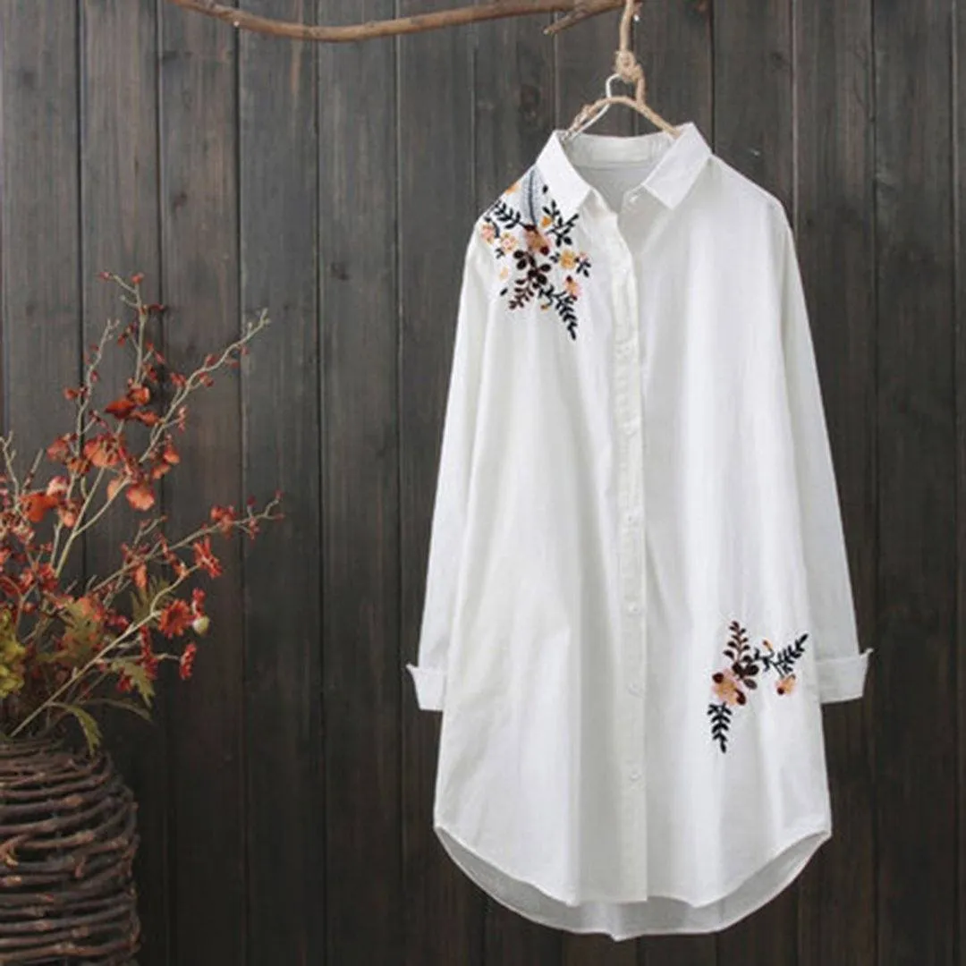 BABAKUD Casual Loose Long Sleeve Embroidery Shirt