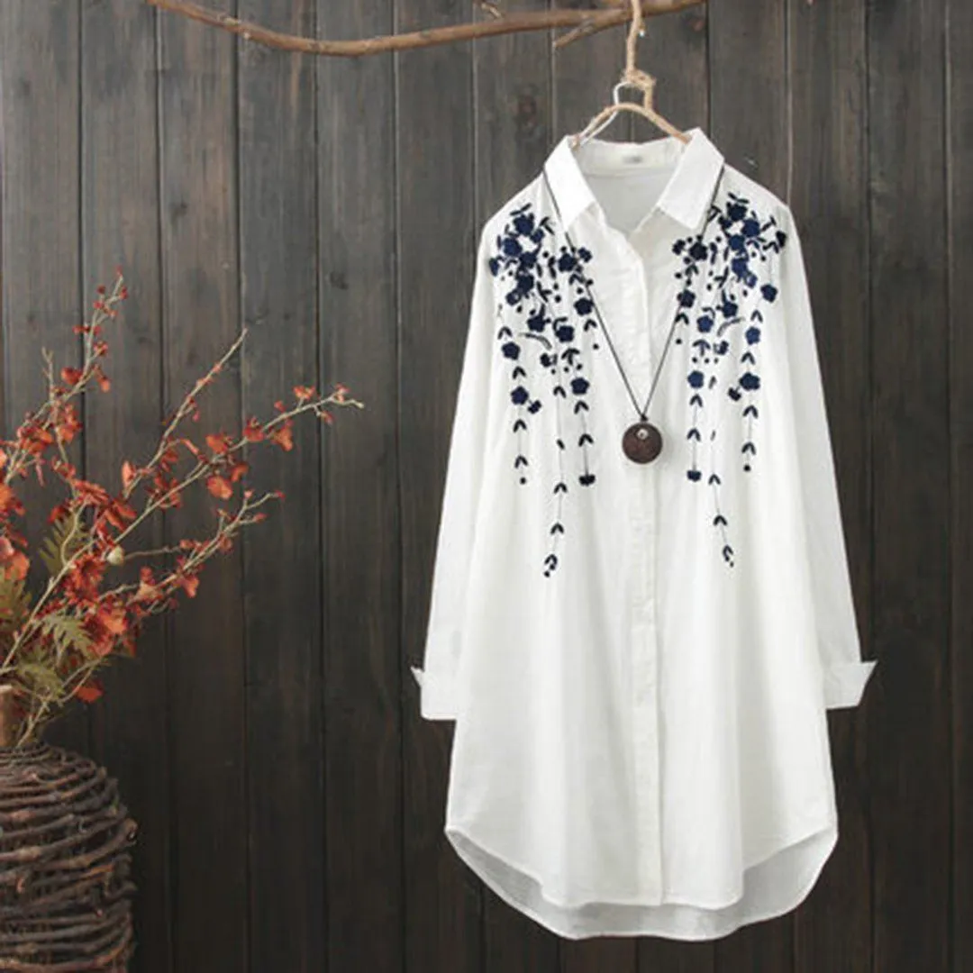 BABAKUD Casual Loose Long Sleeve Embroidery Shirt