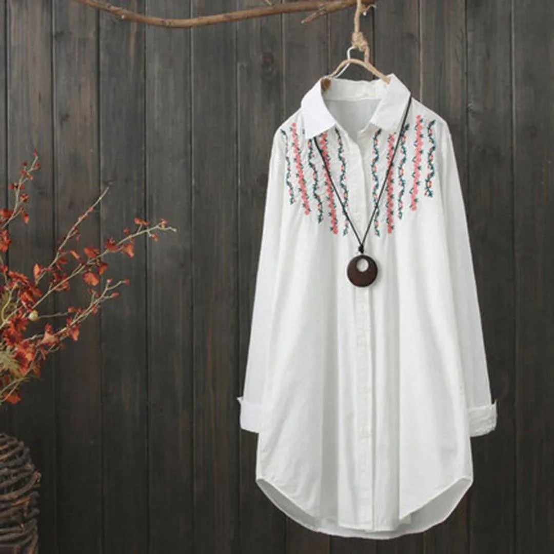 BABAKUD Casual Loose Long Sleeve Embroidery Shirt