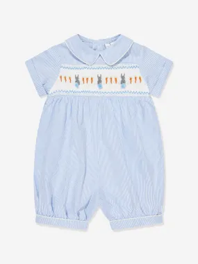 Baby Boys Bunny Smocked Romper in Blue