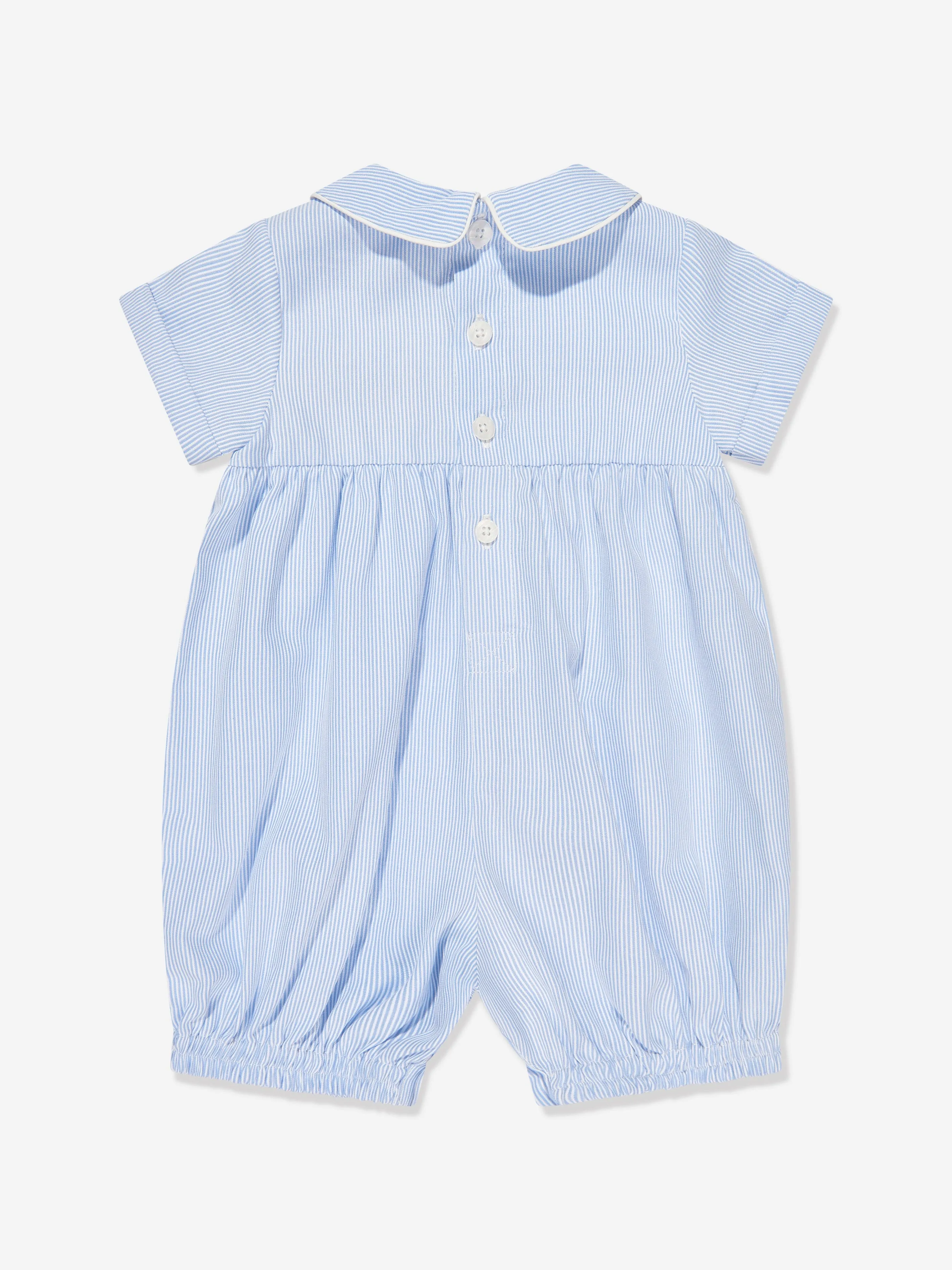 Baby Boys Bunny Smocked Romper in Blue