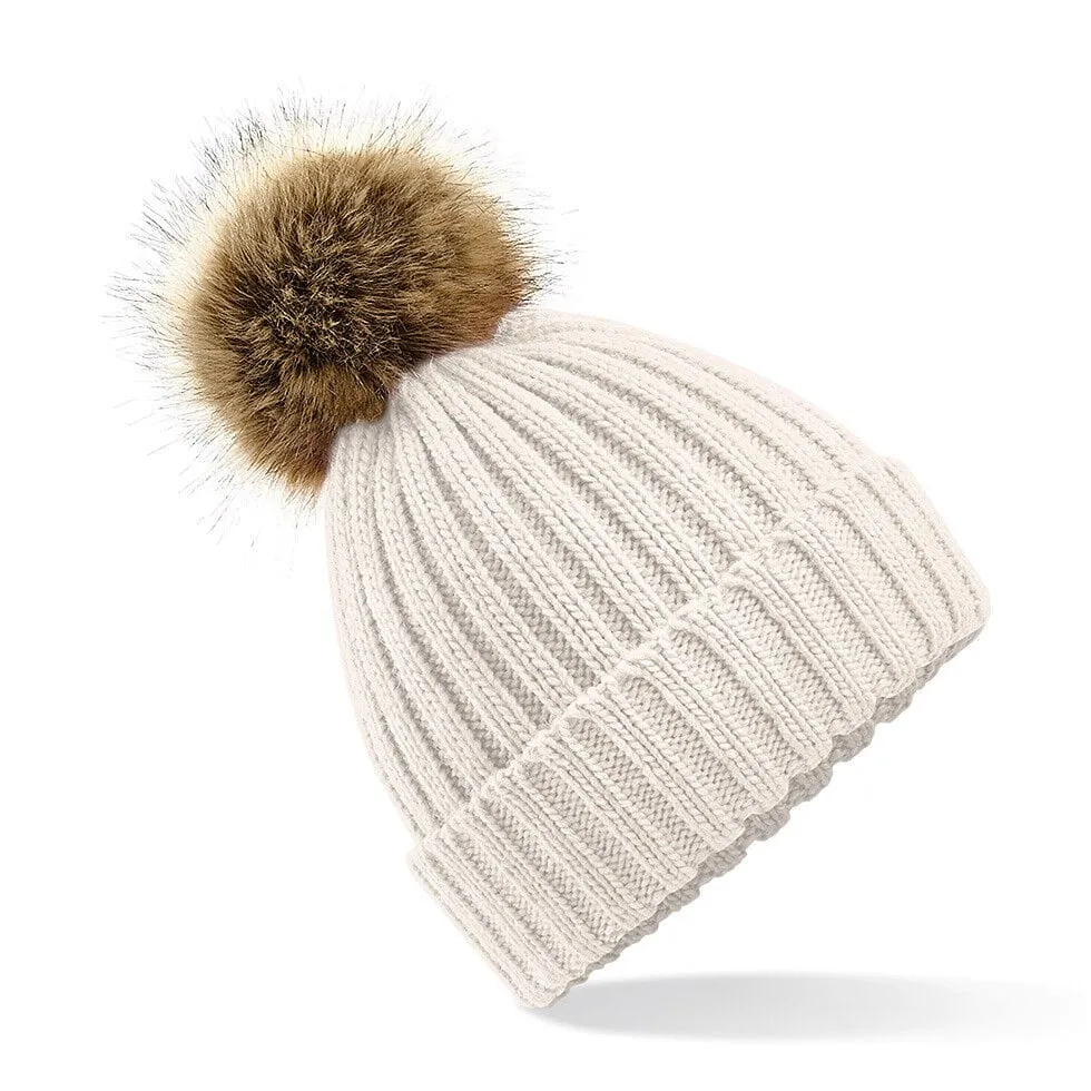 Beechfield Faux Fur Pom Pom Chunky Beanie