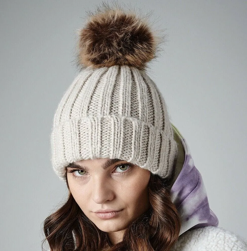 Beechfield Faux Fur Pom Pom Chunky Beanie