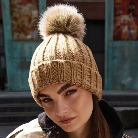 Beechfield Faux Fur Pom Pom Chunky Beanie