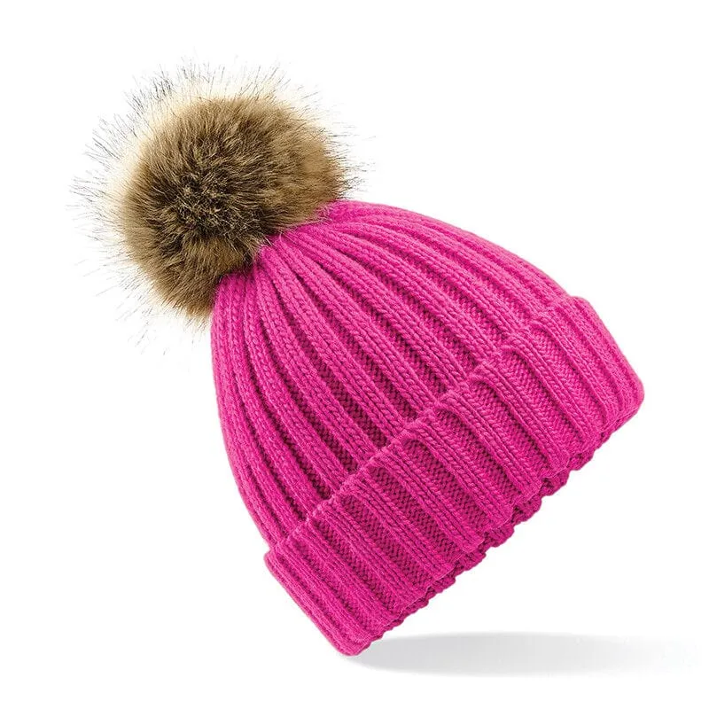 Beechfield Faux Fur Pom Pom Chunky Beanie