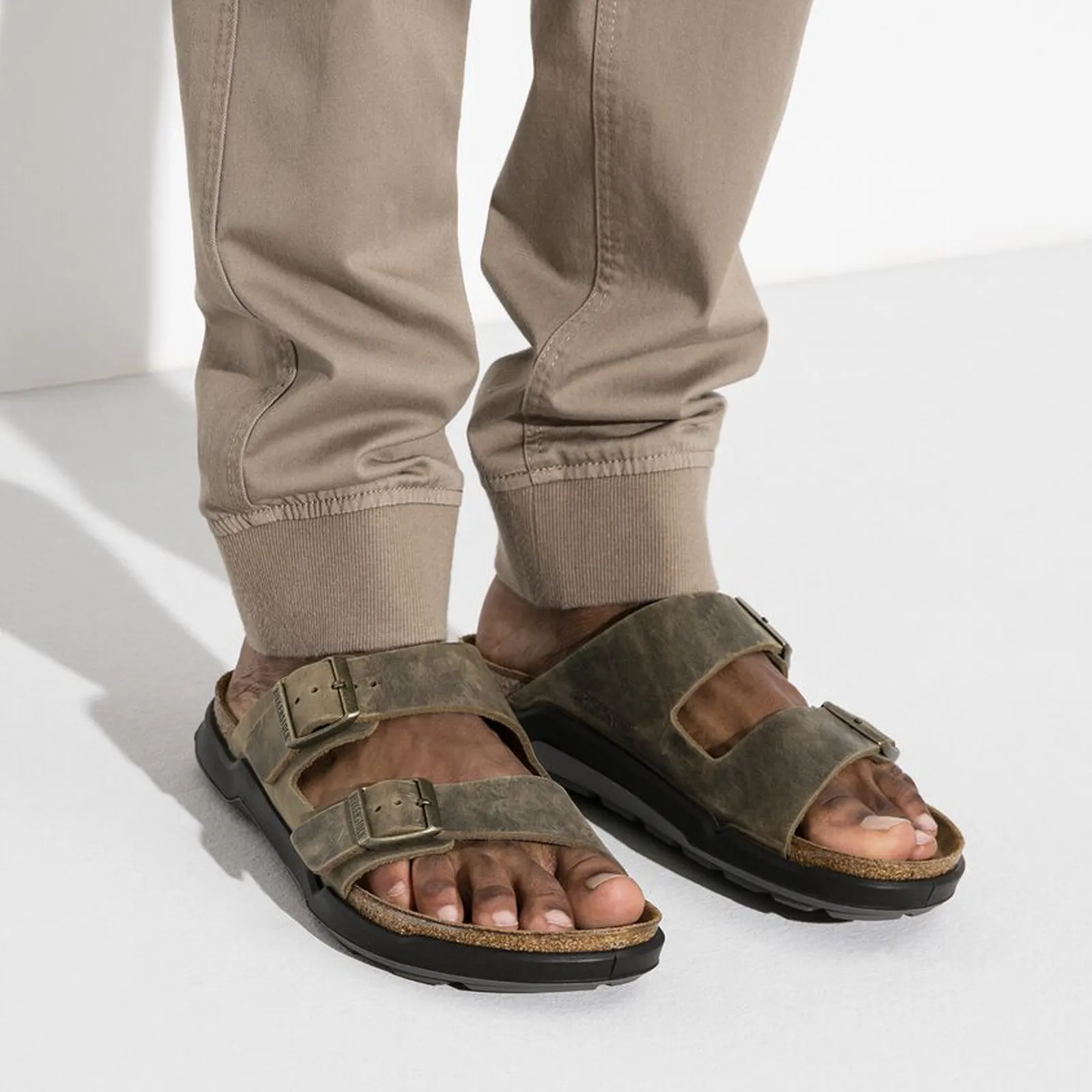 Birkenstock Arizona Crosstown Slide Sandal (Men) - Faded Khaki Oiled Leather