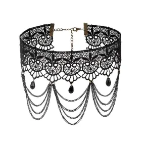 Black Beaded Choker Lace Gothic Vintage Necklace