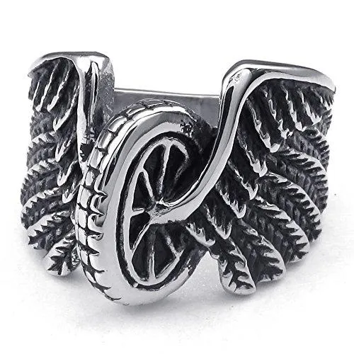 Black Biker Wing Wheel Stainless Steel Ring