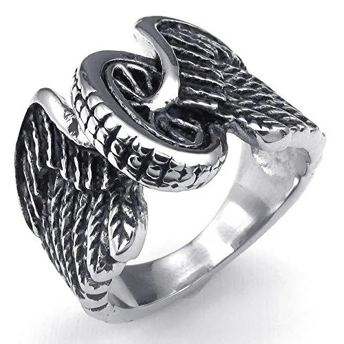 Black Biker Wing Wheel Stainless Steel Ring