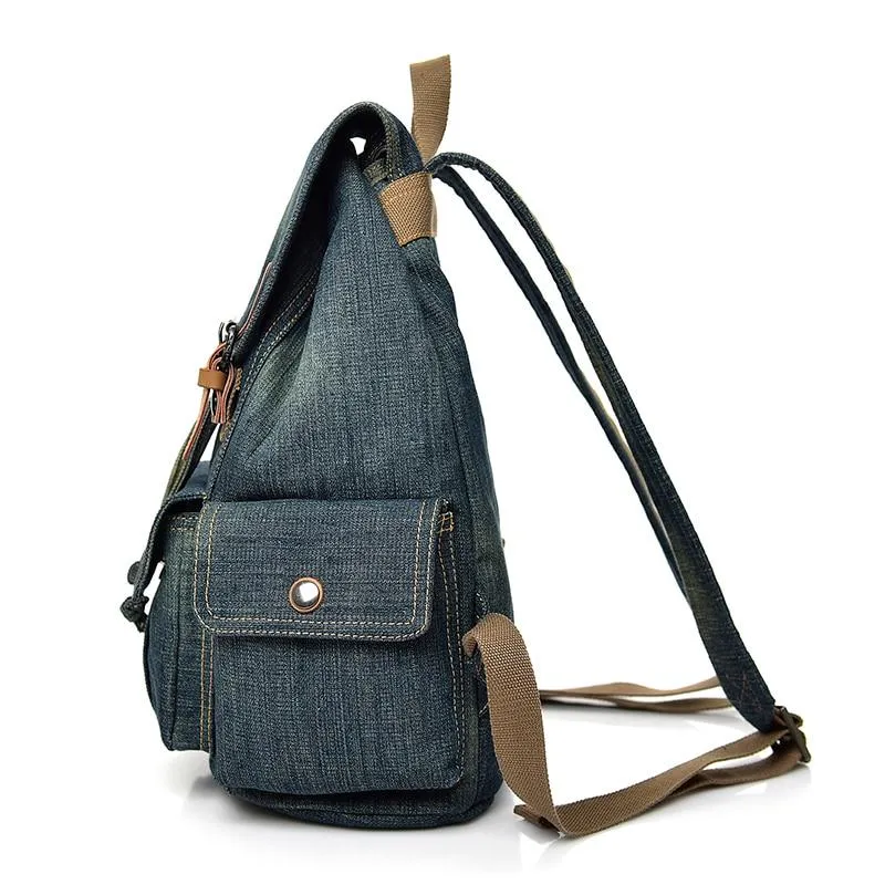 Blue Denim with Drawstring Travel 20 to 35 Litre Backpack