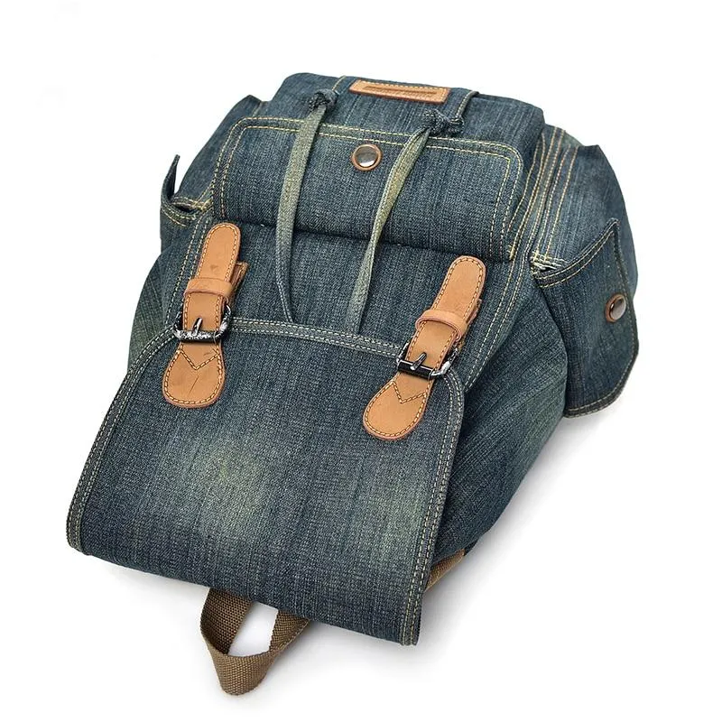 Blue Denim with Drawstring Travel 20 to 35 Litre Backpack