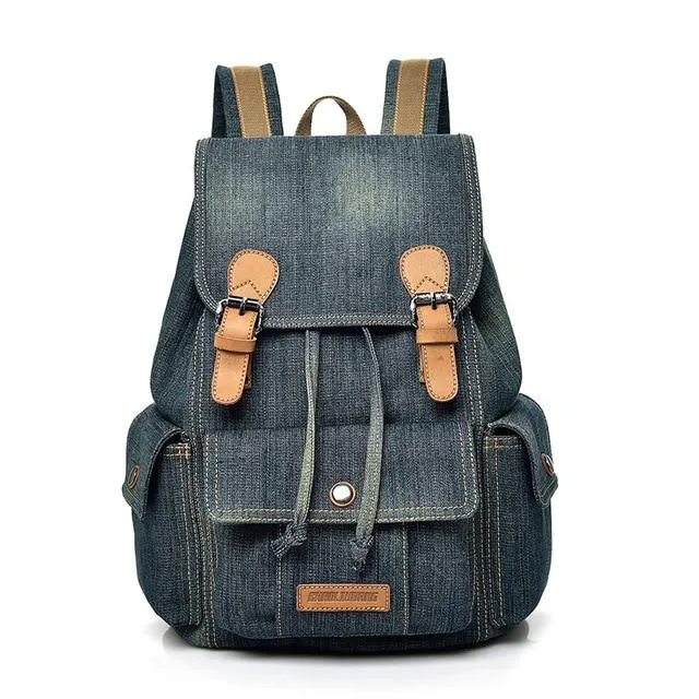 Blue Denim with Drawstring Travel 20 to 35 Litre Backpack