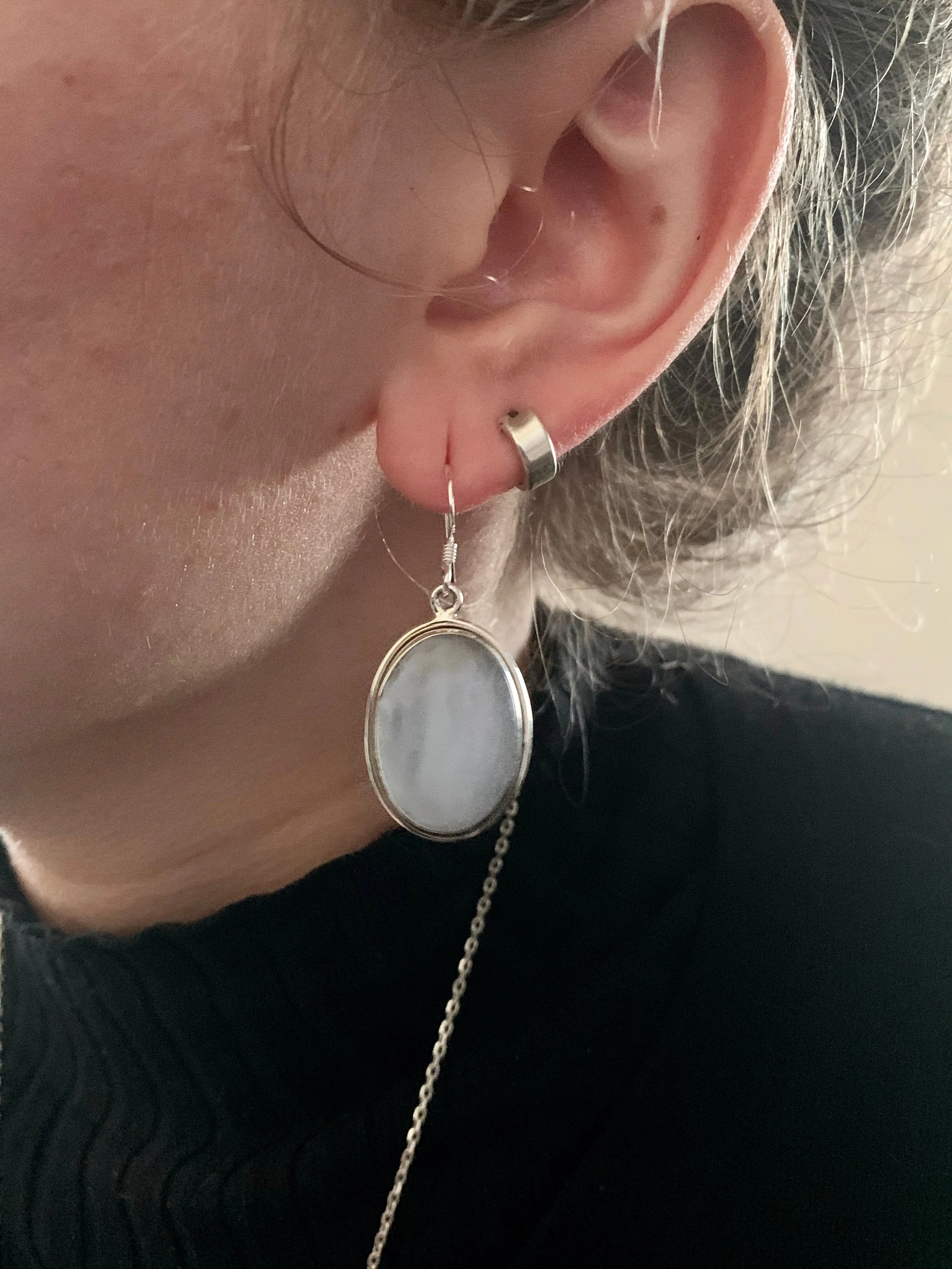 Blue Lace Agate Calix Earrings - Round