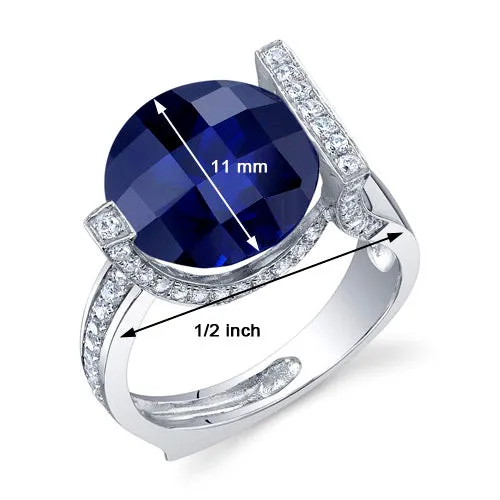 Blue Sapphire Round Cut Sterling Silver Ring Size 8