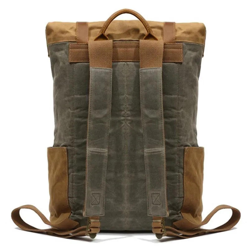 Brown/Green Canvas Waxed Leather 20 Liter Backpack