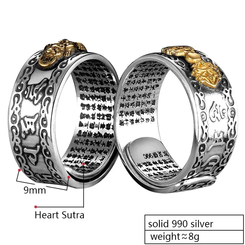 Buddhist Heart Sutra 990 Genuine Silver Adjustable Ring