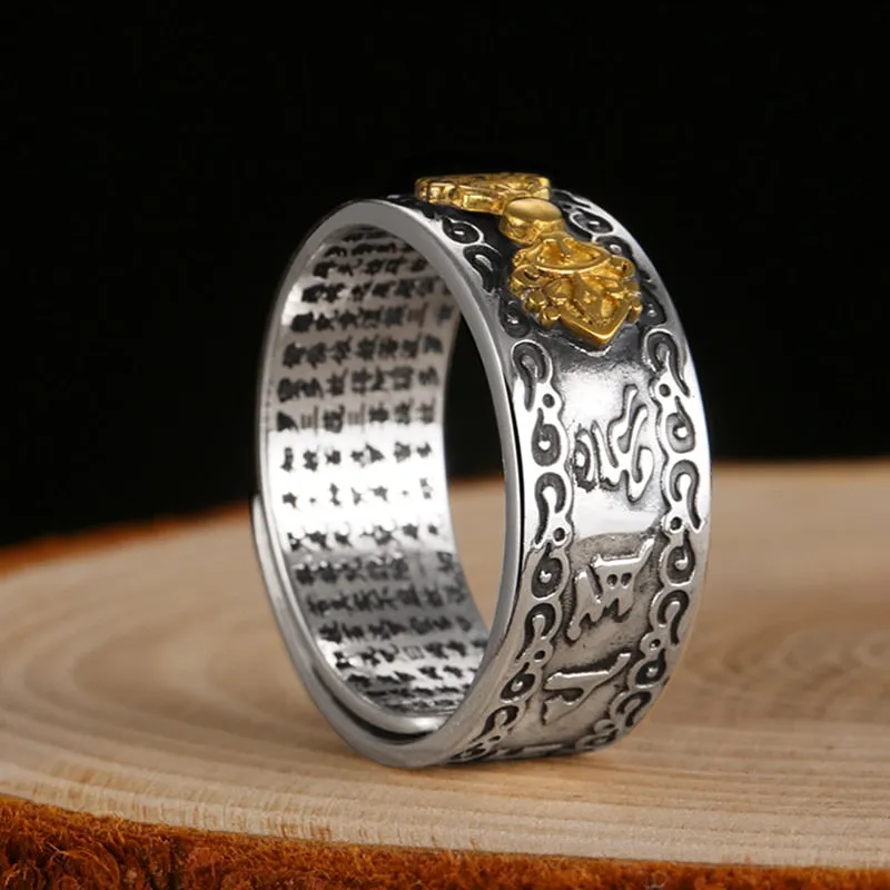 Buddhist Heart Sutra 990 Genuine Silver Adjustable Ring