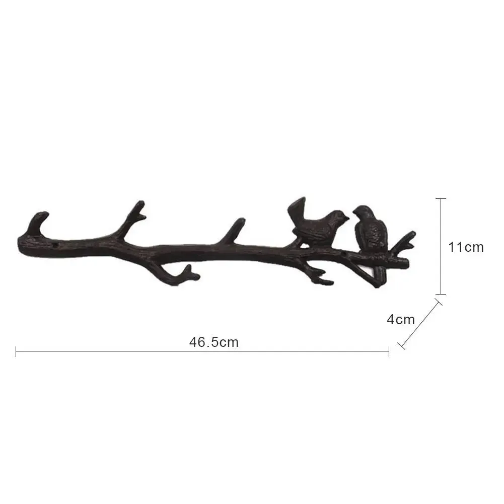 Cast Iron Birds On Branch Hanger With 6 Hooks  Decorative Cast Iron Wall Hook Rack  For Coats, Hats, Keys, Towels, Clothes