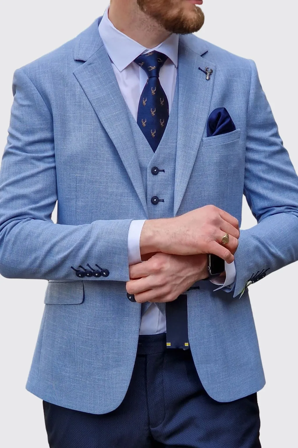 Cavani Miami Sky Blue Suit with Navy Trousers