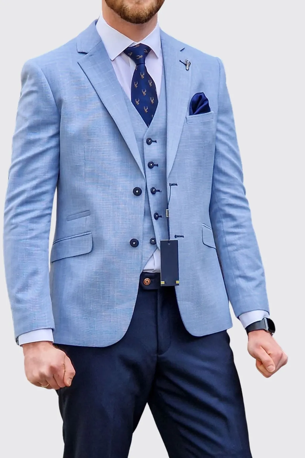 Cavani Miami Sky Blue Suit with Navy Trousers