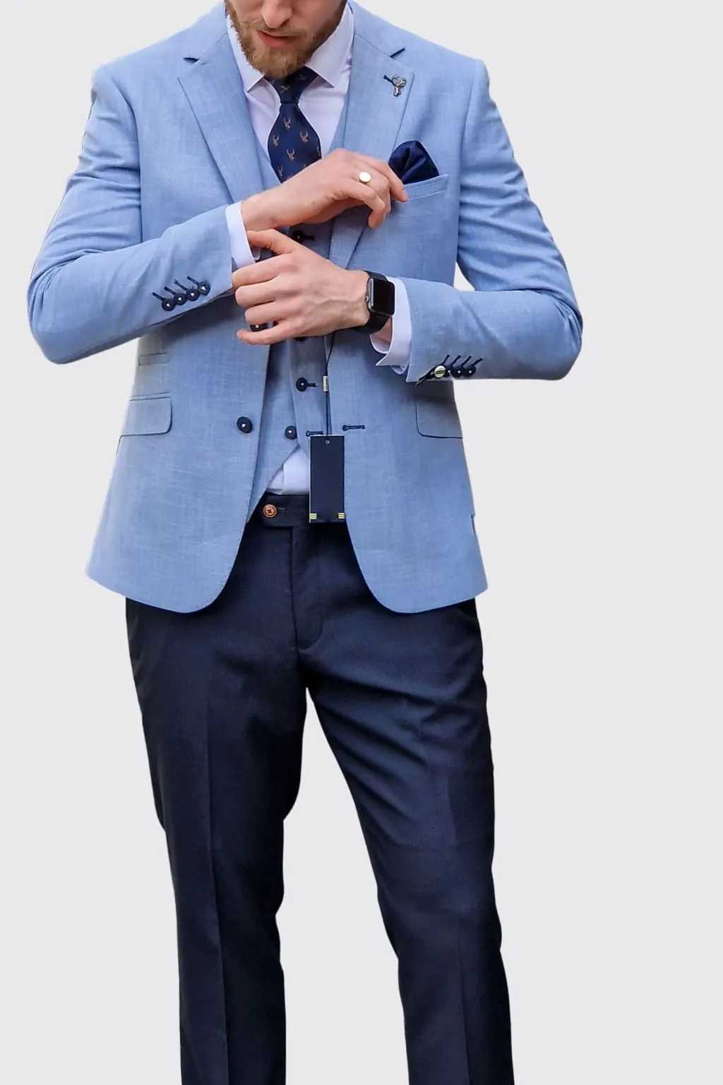 Cavani Miami Sky Blue Suit with Navy Trousers