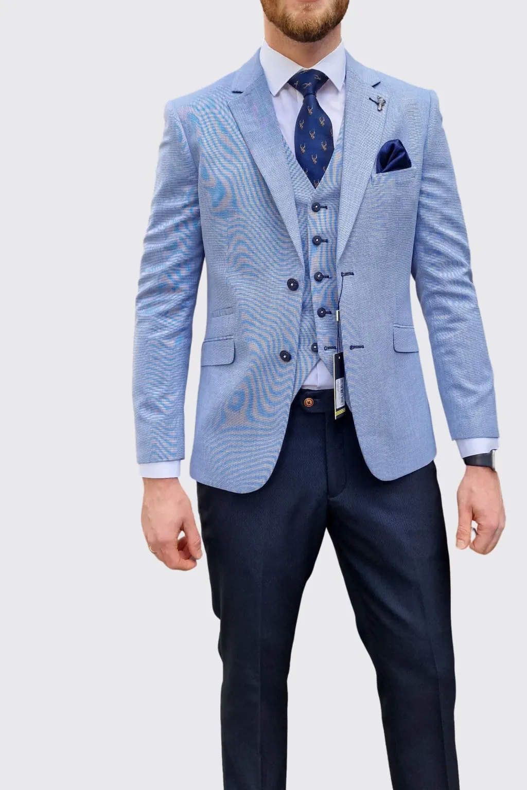 Cavani Miami Sky Blue Suit with Navy Trousers