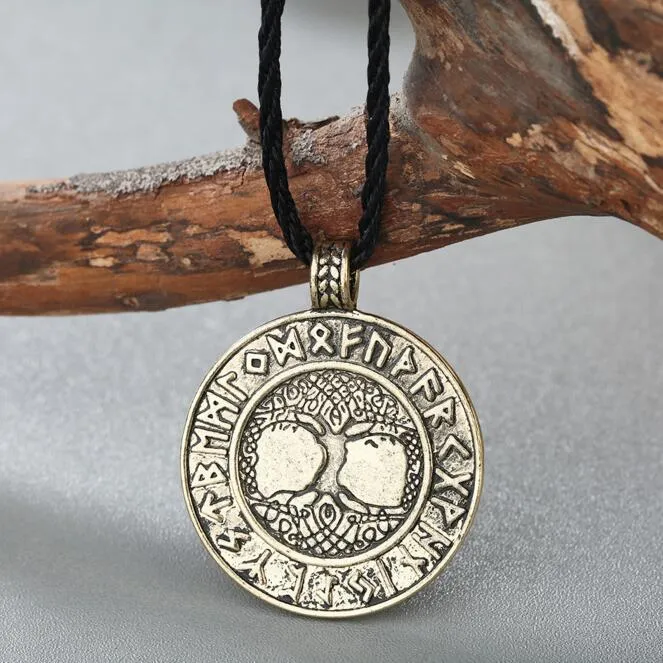 Celtic Tree of Life Stainless Steel Pendant Necklace with Runes