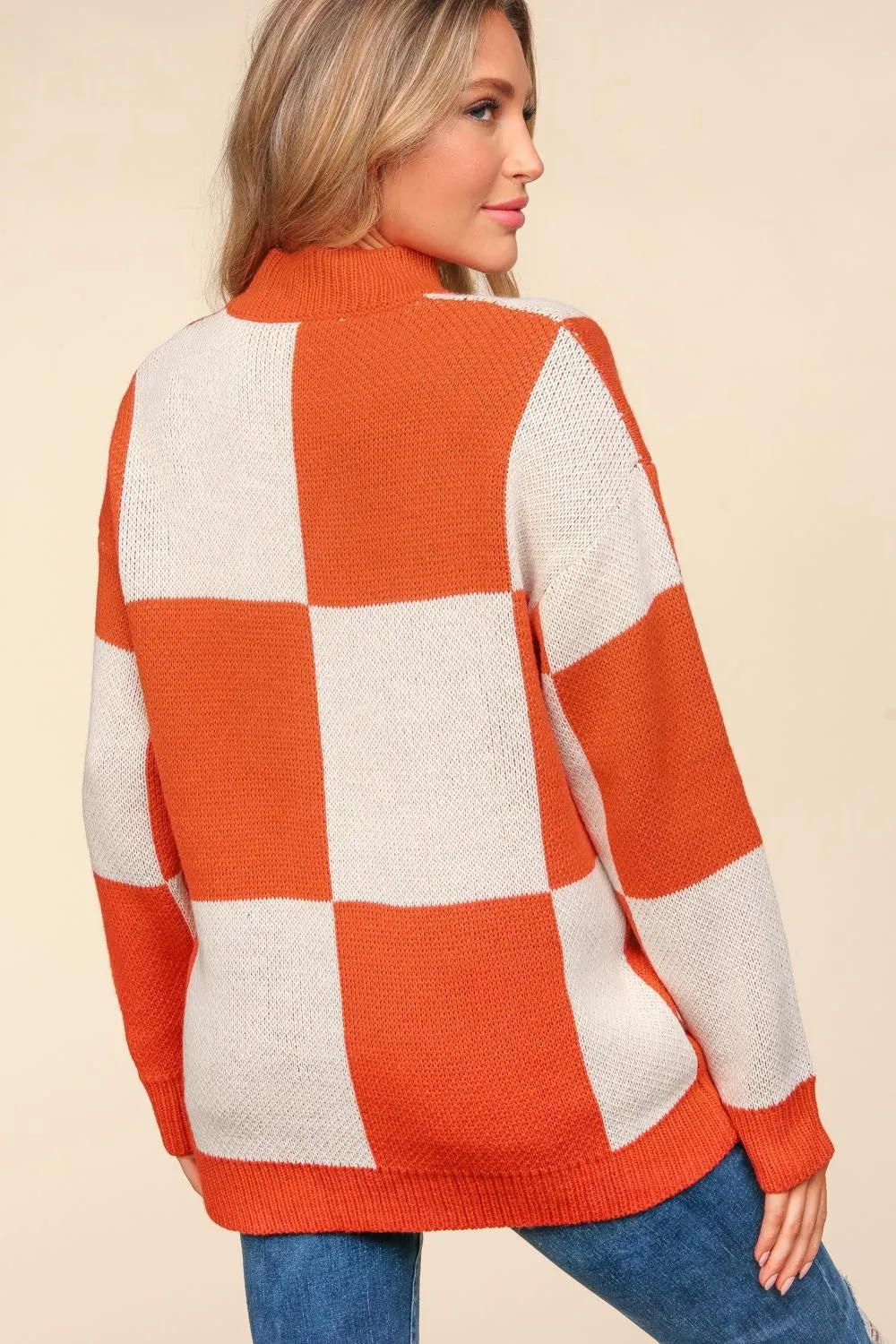 CHECKER PUMPKIN OVERSIZED SWEATER KNIT TOP