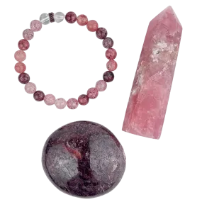 Cherry Quartz Bracelet, Rose Quartz Point and Garnet Stone #301