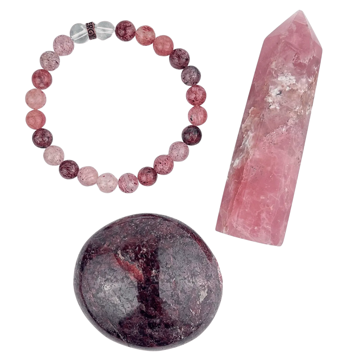 Cherry Quartz Bracelet, Rose Quartz Point and Garnet Stone #301