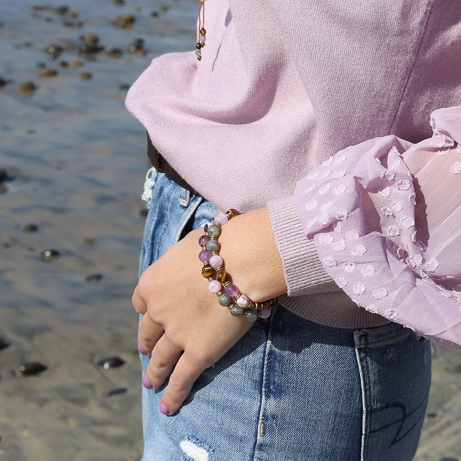 Chevron Amethyst and Kunzite 27 Bead Wrist Mala Bracelet