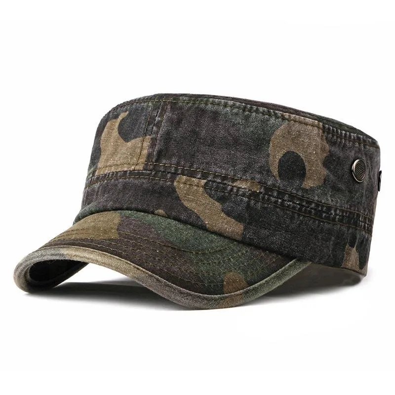 Classic Adjustable Camouflage Cotton Flat Top Cadet Patrol Army Military Cap