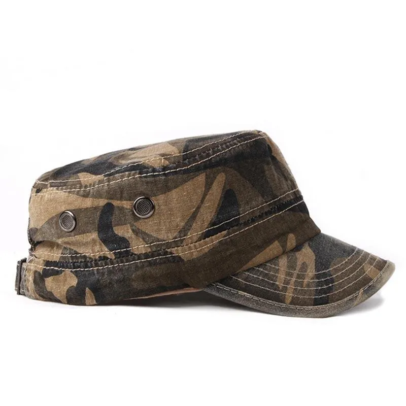 Classic Adjustable Camouflage Cotton Flat Top Cadet Patrol Army Military Cap