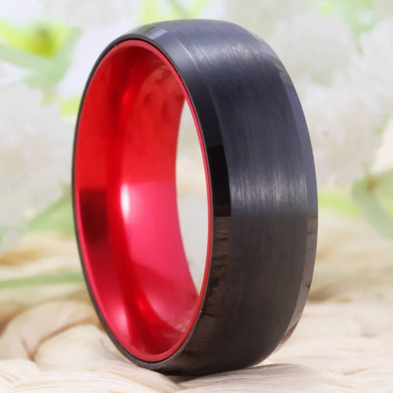 Classic Red and Black-Plated Tungsten Wedding Ring