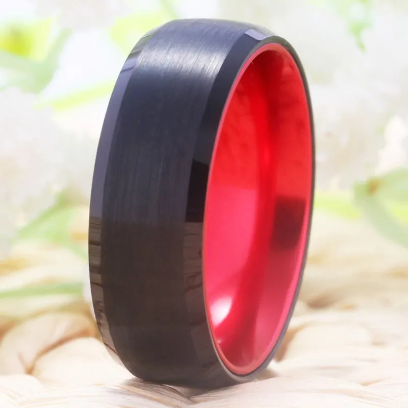 Classic Red and Black-Plated Tungsten Wedding Ring