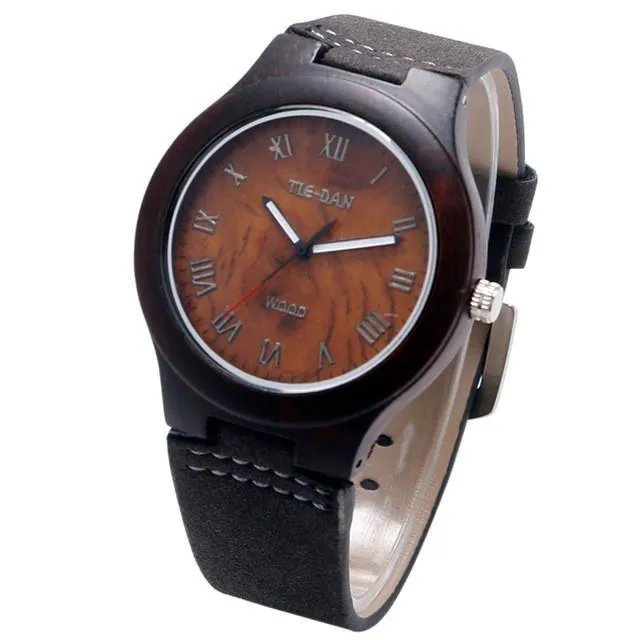 Classical Bamboo Wooden Watch for Ladies Genuine Leather Band