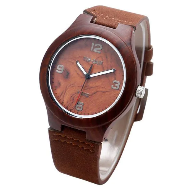 Classical Bamboo Wooden Watch for Ladies Genuine Leather Band