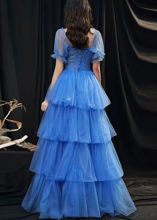 Classy Blue Ruffled Layered Patchwork Tulle Party Dresses Summer ZL067