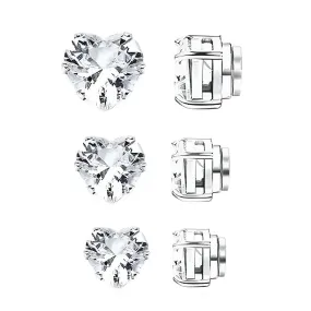 Clear Heart Shape Cubic Zirconia Magnetic Stud Earring Set