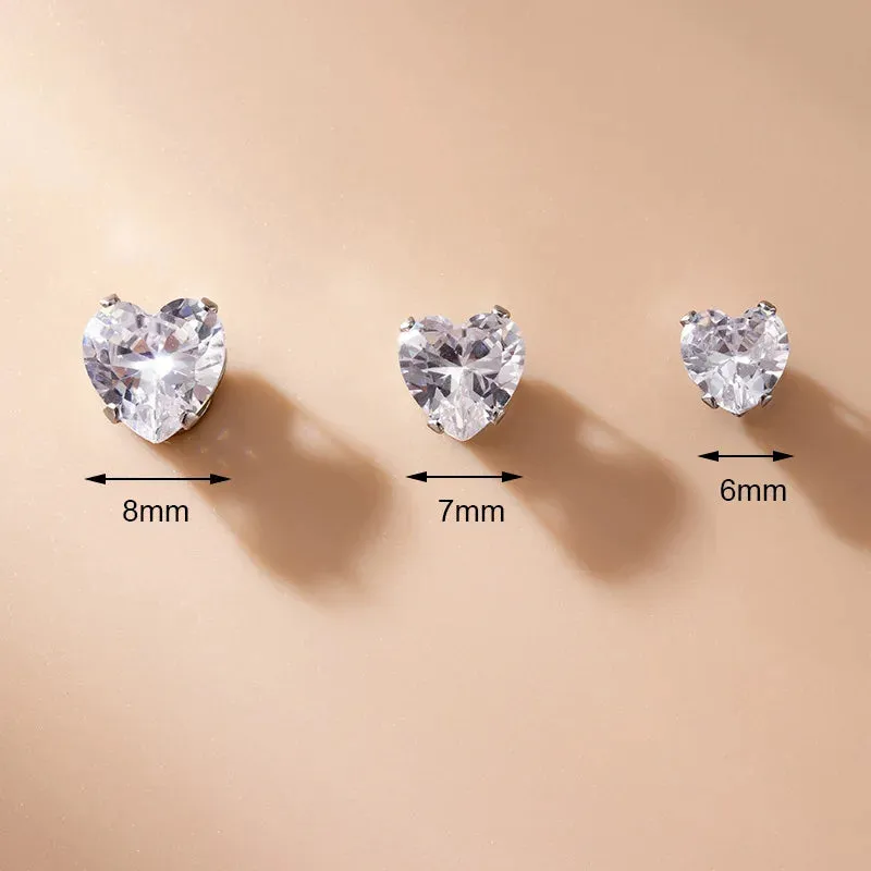 Clear Heart Shape Cubic Zirconia Magnetic Stud Earring Set