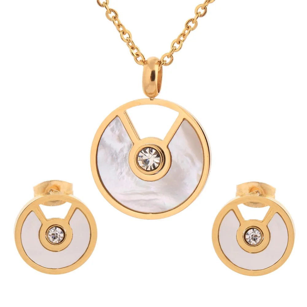 Crystal and Shell Gold-Plated Necklace & Earrings Wedding Jewelry Set