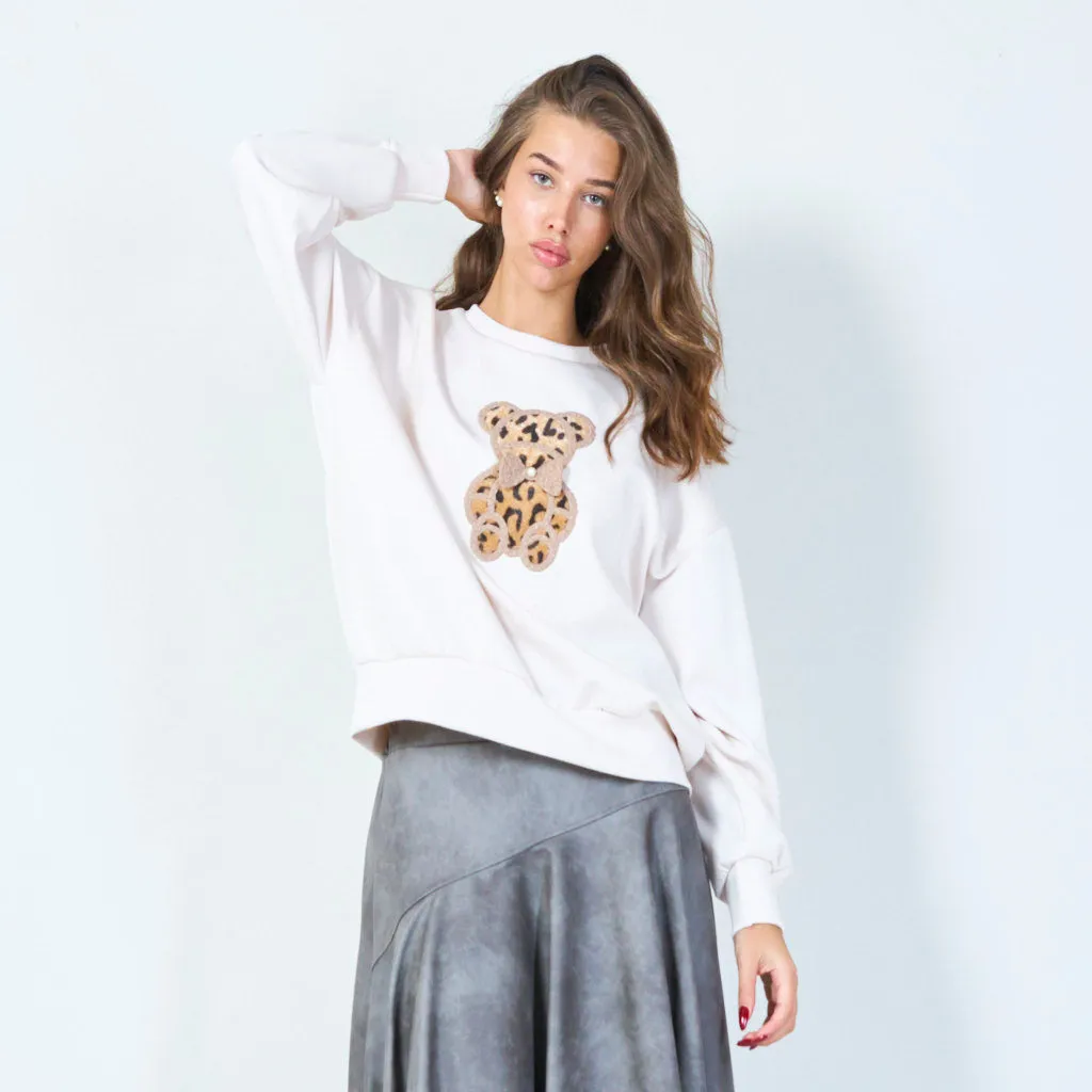 Cute teddy bear applique sweatshirt wholesale