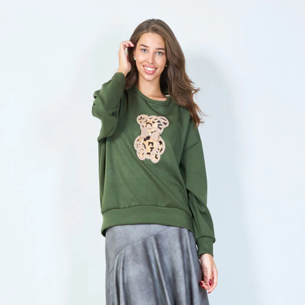 Cute teddy bear applique sweatshirt wholesale