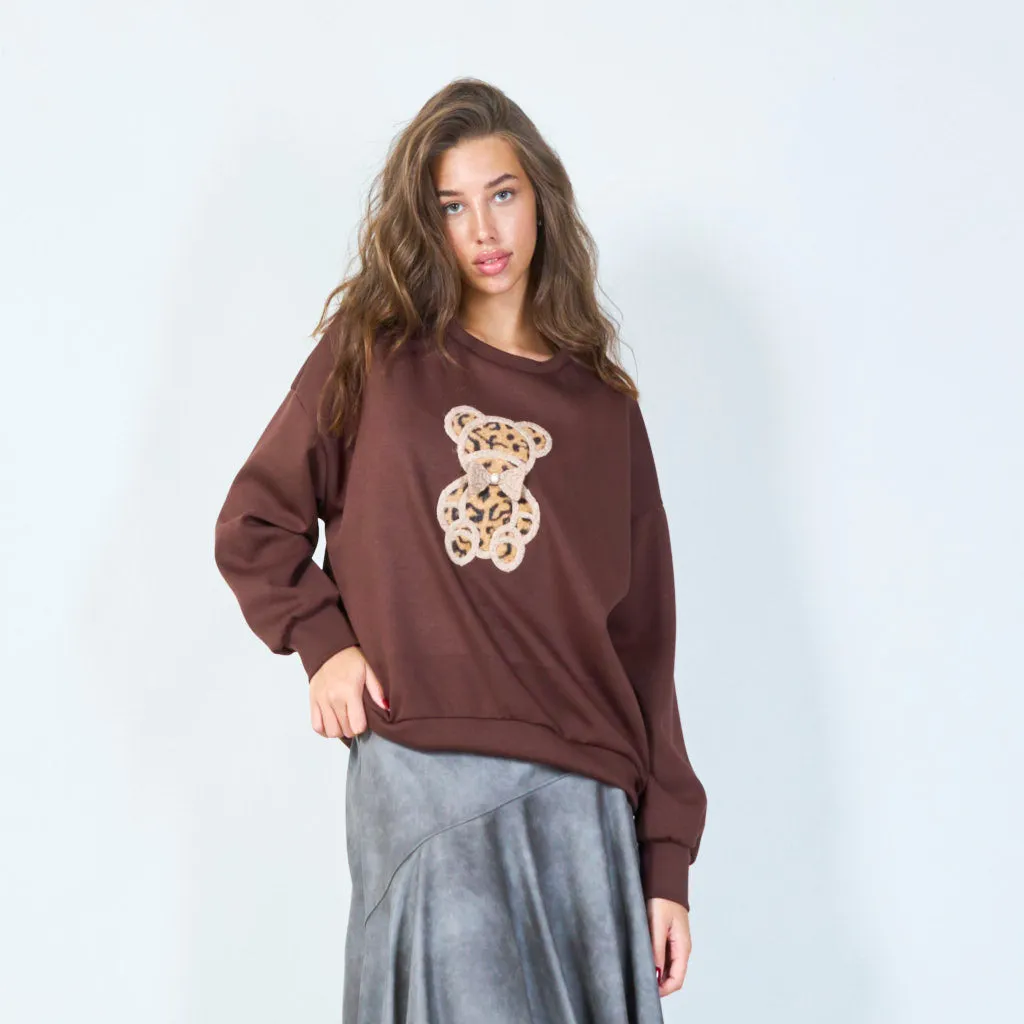 Cute teddy bear applique sweatshirt wholesale