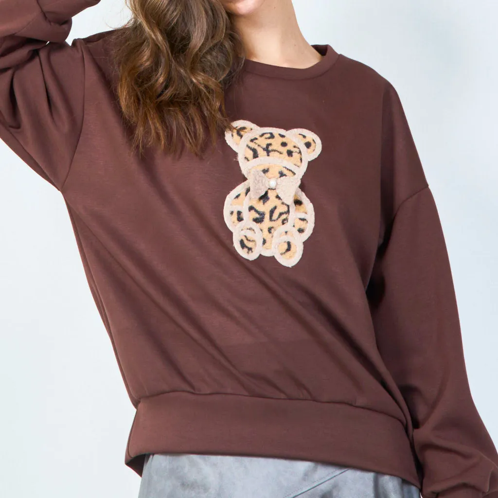 Cute teddy bear applique sweatshirt wholesale