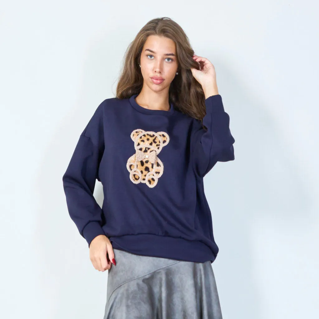 Cute teddy bear applique sweatshirt wholesale