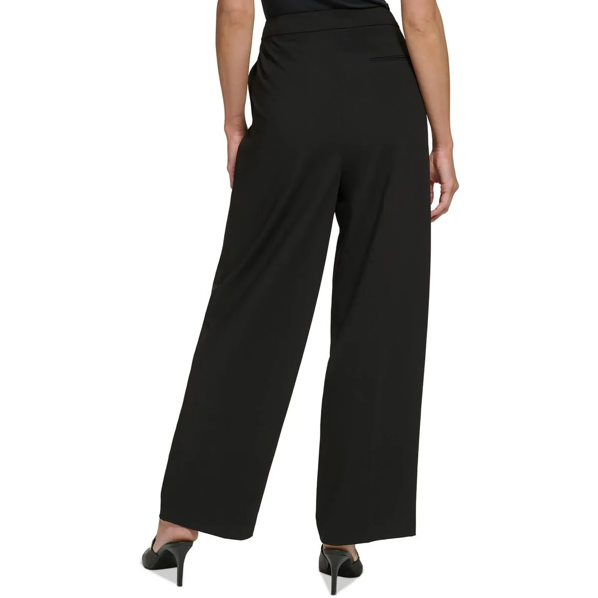 DKNY Womens High Rise Pleated Wide Leg Pants