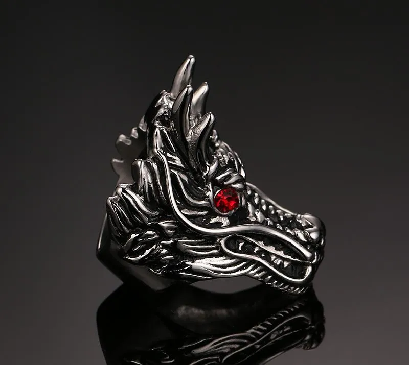 Dragon Head Red Cubic Zirconia Stainless Steel Ring