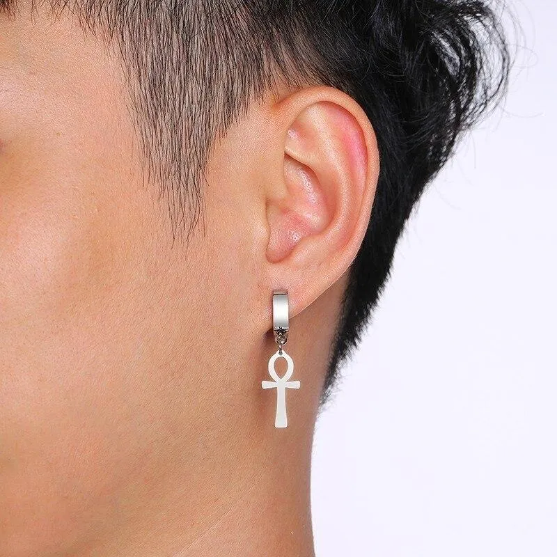 Drop Ankh Egyptian Cross Hoop Earrings in 3 Different Colors