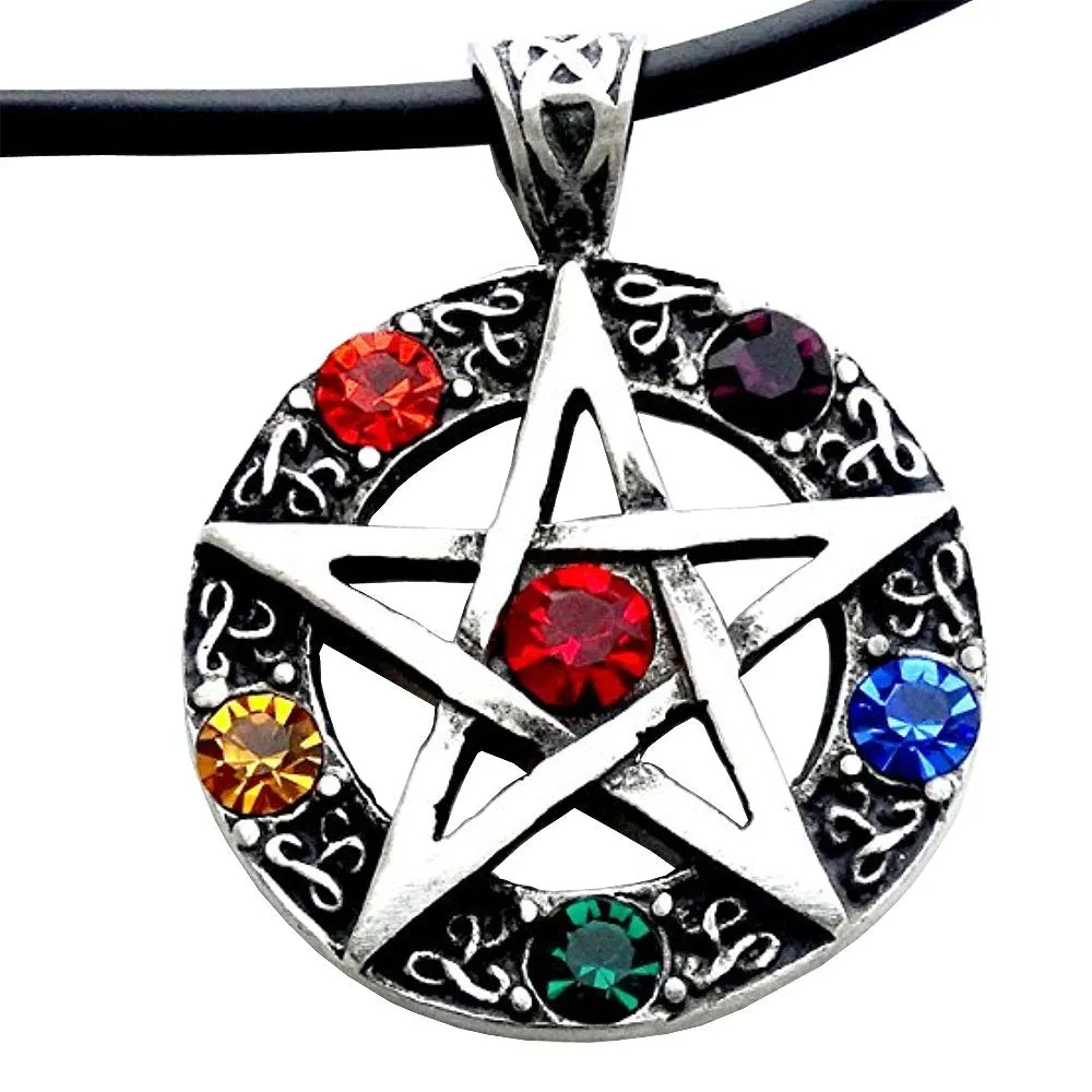 Elemental Crystal Wiccan Pagan Magic Star Pentacle Pentagram Pewter Pendant